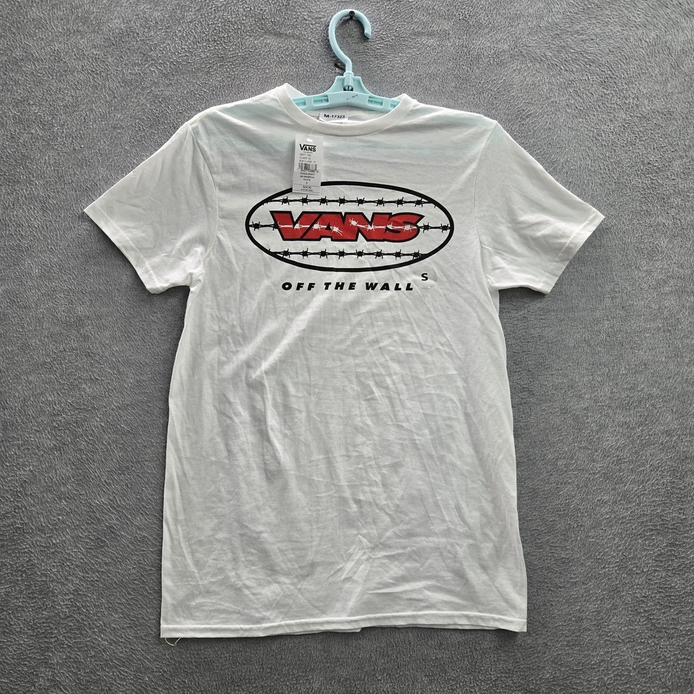 Vans Men Shirt S White Graphic Print Barbed Wire VN0A5L8IWHT Logo NWT